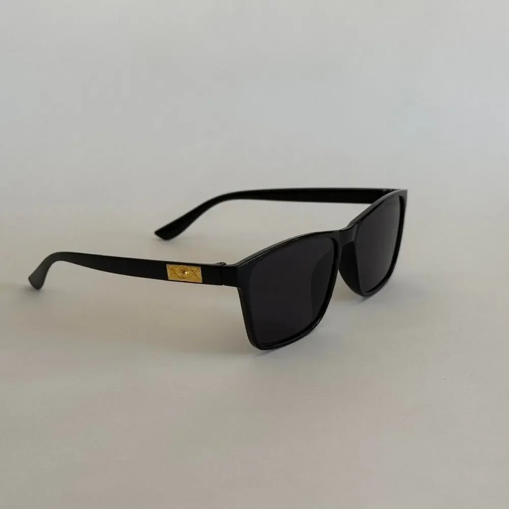 Y2K Black Square Sunglasses Gold Accent Unisex Stylish Look UVA UVB